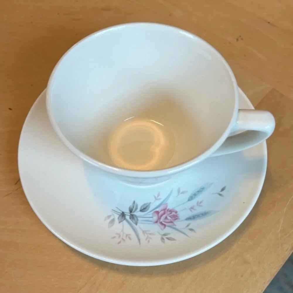 California Pottery Company Pink Floral Teacup and Saucer Set Made in USA